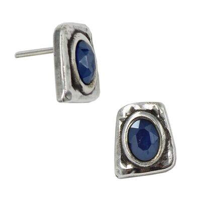 Pendientes de presión con piedra oval azul oscuro