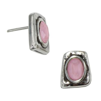 Pendientes de presión con piedra oval rosa