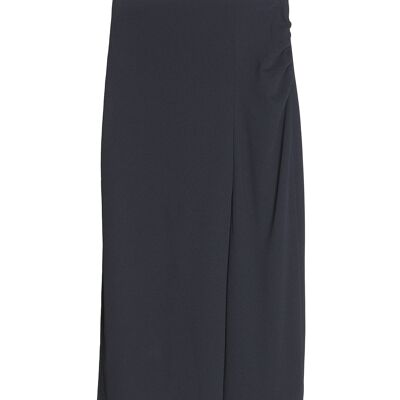 VERITY Midi Pencil Skirt With Slit and Gathering at The Hip In Black