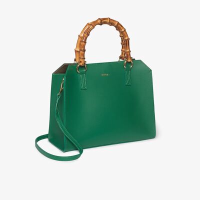 Sorrento - Grüne Handtasche aus italienischem Leder mit Bambusgriff