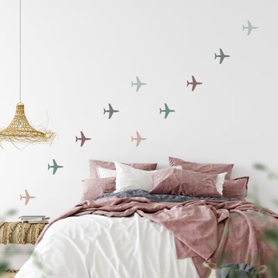 Vinilos decorativos de tela de aviones en tonos rosas neutros, decoración infantil