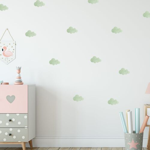 Green clouds fabric wall sticker, digital watercolour, nursery décor