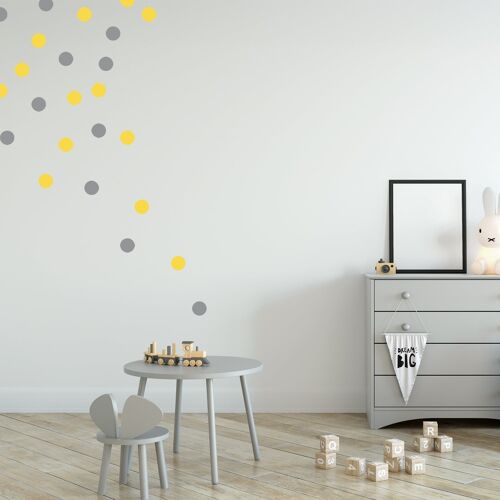 Grey and yellow polka dot fabric wall sticker, hand painted watercolour, nursery décor