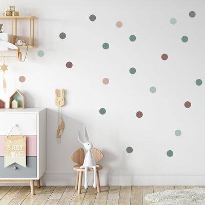 Sticker mural en tissu à pois ton neutre, déco chambre d'enfant