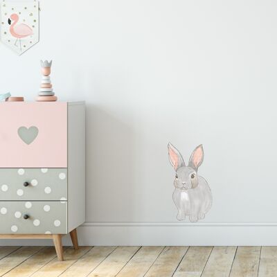 Etiqueta engomada de la pared de la tela del conejo de conejito, dibujo a lápiz digital, decoración de la guardería