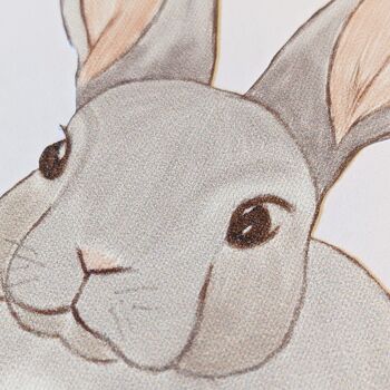 Sticker mural en tissu lapin lapin, croquis numérique au crayon, décor de chambre d'enfant 2