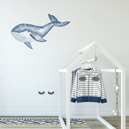 Whale fabric wall sticker, hand painted watercolour, nursery décor