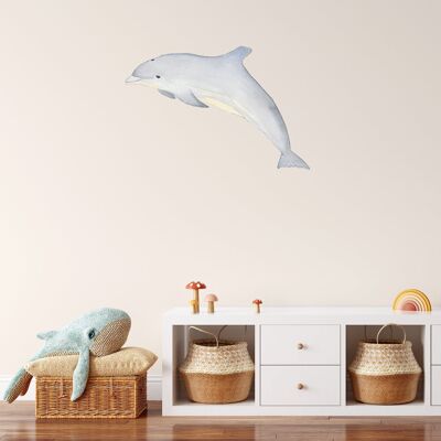 Dolphin fabric wall sticker, hand painted watercolour, nursery décor