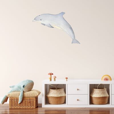 Delphin-Stoff-Wandaufkleber, handgemaltes Aquarell, Kinderzimmerdekoration