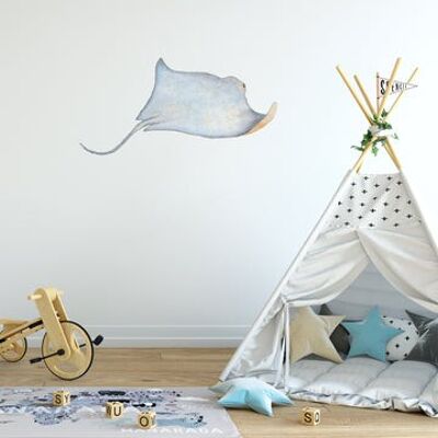 Manta ray fabric wall sticker, hand painted watercolour, nursery décor