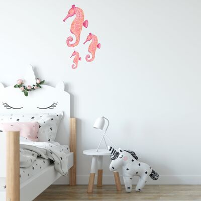 Sticker mural en tissu hippocampes, aquarelle peinte à la main, décor de pépinière