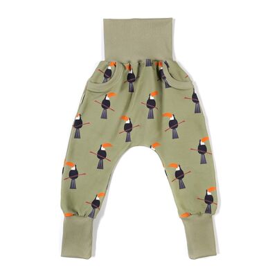 Baggy with pockets toucan on khaki
