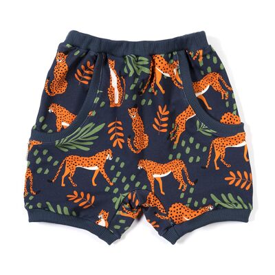 Shorts mit Taschen Geparden auf Marineblau
