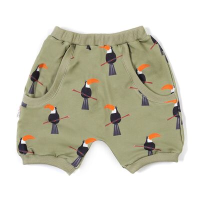 Shorts with pockets toucan on khaki