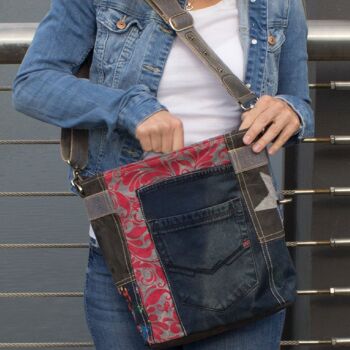 Sunsa sac en toile pour femme sac à bandoulière en jeans recyclés rouge 4