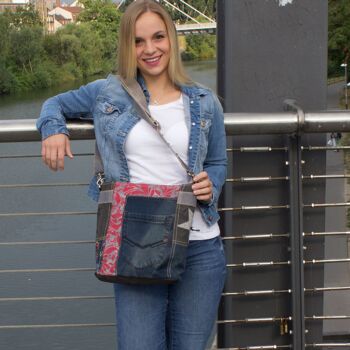 Sunsa sac en toile pour femme sac à bandoulière en jeans recyclés rouge 2