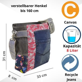 Sunsa sac en toile pour femme sac à bandoulière en jeans recyclés rouge 3