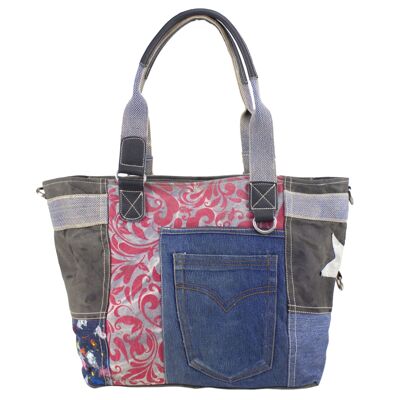 Sunsa women's handbag beach bag shoulder bag made of canvas recycled jeans shopper