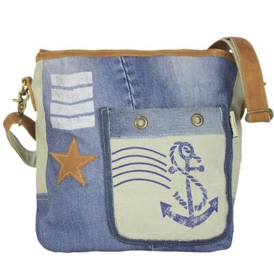 Sunsa shoulder bag women's bag made of canvas recycled jeans maritime style