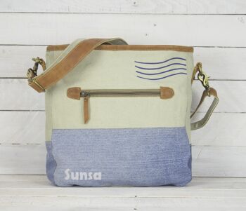 Sunsa sac à bandoulière sac femme en toile jeans recyclé style maritime 8