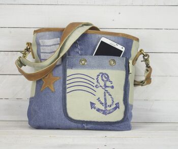 Sunsa sac à bandoulière sac femme en toile jeans recyclé style maritime 5