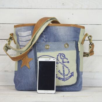 Sunsa sac à bandoulière sac femme en toile jeans recyclé style maritime 7