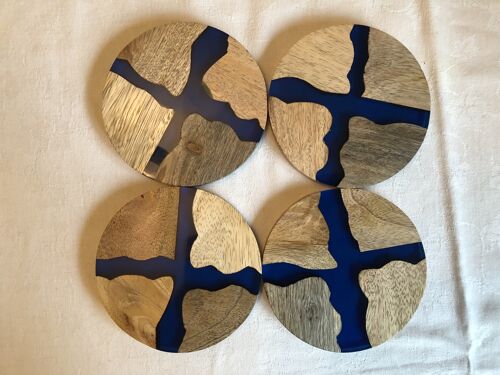 Mango Wood Epoxy Resin River Coasters - DESIGN 1 - Hardwood Craft Handicraft Unique Circle Circular Round Hard wood Handmade Gift