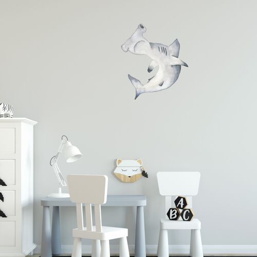 Hammerhead shark fabric wall sticker, hand painted watercolour, nursery décor