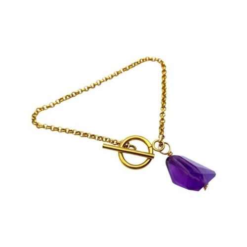 Amethyst T Bar Anklet - Silver