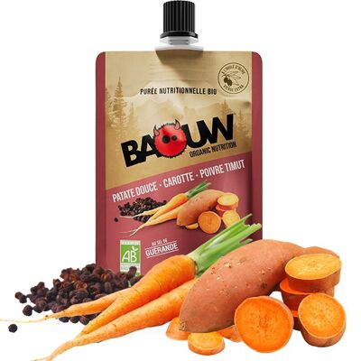 Baouw Puré Nutricional de Patata Dulce, Zanahoria y Pimienta Timut