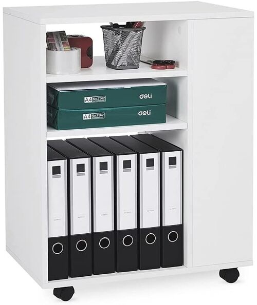 Mobile File Cabinet, Office Lateral Filing Cabinet with Open Shelves and Wheel Modern for Study Home Living Room, White