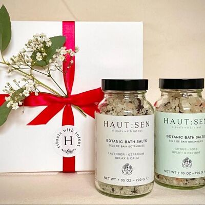 Mother's Day Bath Salts Gift Set - Lavender Geranium & Citrus Rose - 2 Jars 200g each