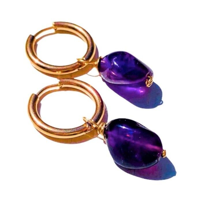 Amethyst Huggies - Oro rosa