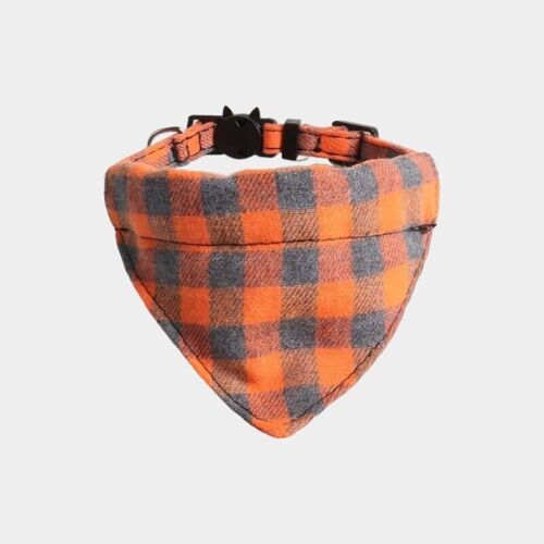 Orange & Grey Chequered Cat Collar Bandana