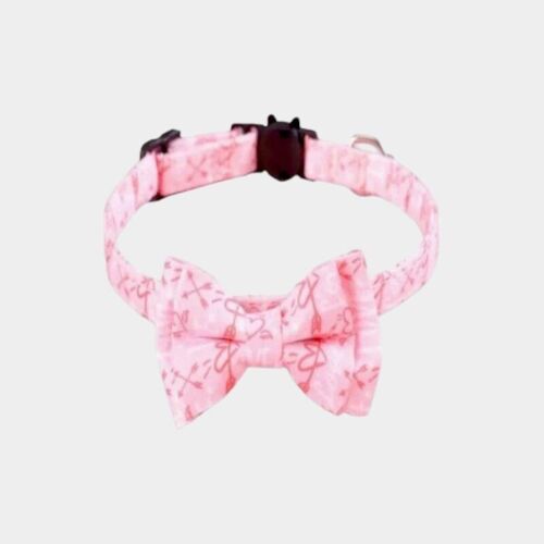 Luxury Cat Collar with Bow Tie - Pink with Love Hearts