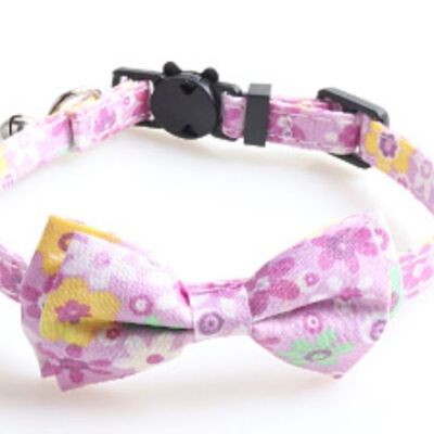 Luxury Cat Collar - Lilac Floral with Bow Tie