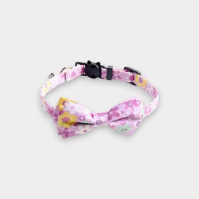 Collier pour chat de luxe - Floral lilas avec nœud papillon