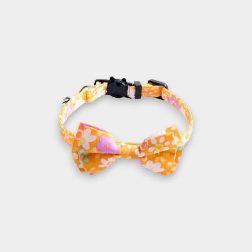 Luxury Cat Collar - Orange Floral with Bow Tie