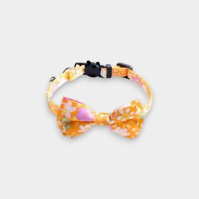 Collar de gato de lujo - Floral naranja con pajarita