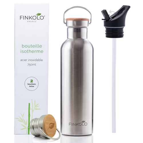 **NEW** Insulated Stainless Steel Flask 750ml - 2 Caps Included - Sport Bottle With Straw - Reusable - BPA Free - Leakproof - Metal Water Bottle