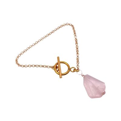 Rose Quartz T Bar Anklet - Silver