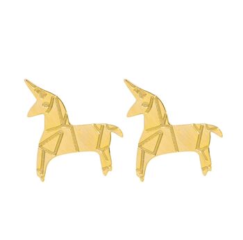 Boucles d'oreilles dorées licorne folle