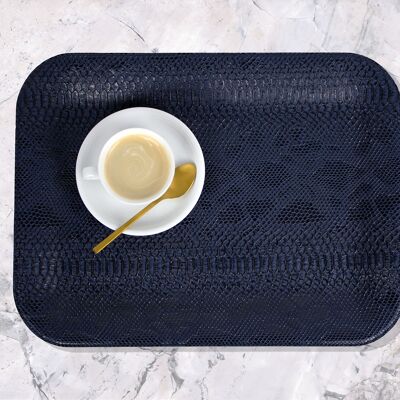 Plateau plat L simili cuir imprimé reptile bleu foncé