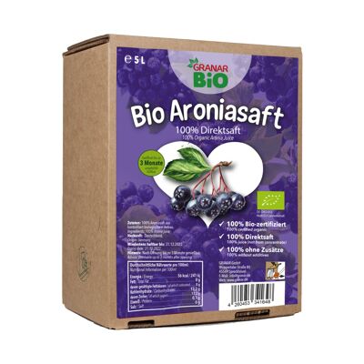 Organic Aronia direct juice from Granar, 5 liter box