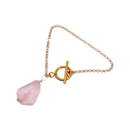 Rose Quartz T Bar Bracelet - Gold