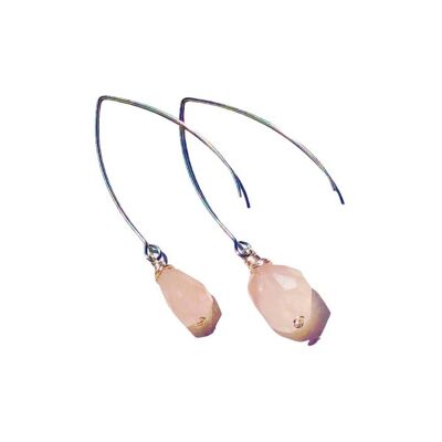 Pendientes Wishbone de Cuarzo Rosa - Plata