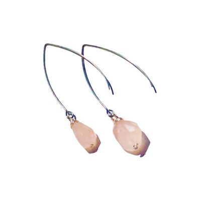 Rose Quartz Wishbone Earrings - Silver