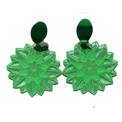 Green strong floral earrings