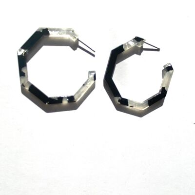 Acrylic hex hoop earrings (black/white )