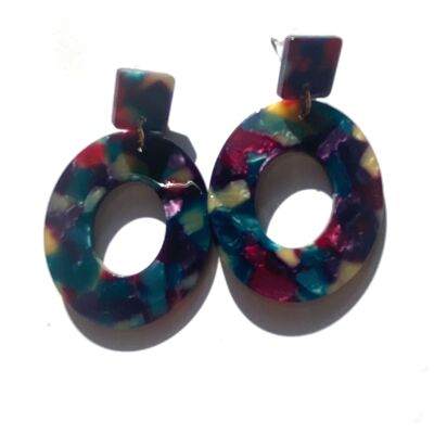 Chunky round acrylic earrings (purple/blue/pink)